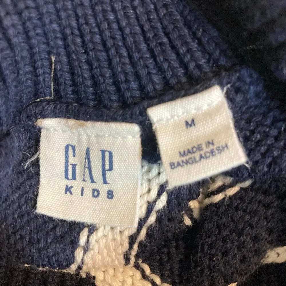 GAP Kid’s 100% Cotton Blue White Striped Knit Turtleneck Pullover Sweater Medium